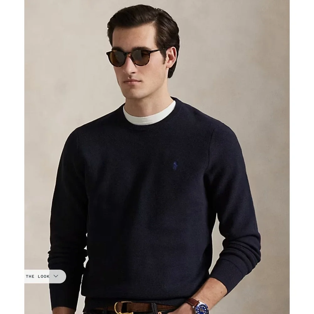 Polo Ralph Lauren Mens Size S Mesh-Knit Cotton Crewneck Sweater Navy Classic NWT